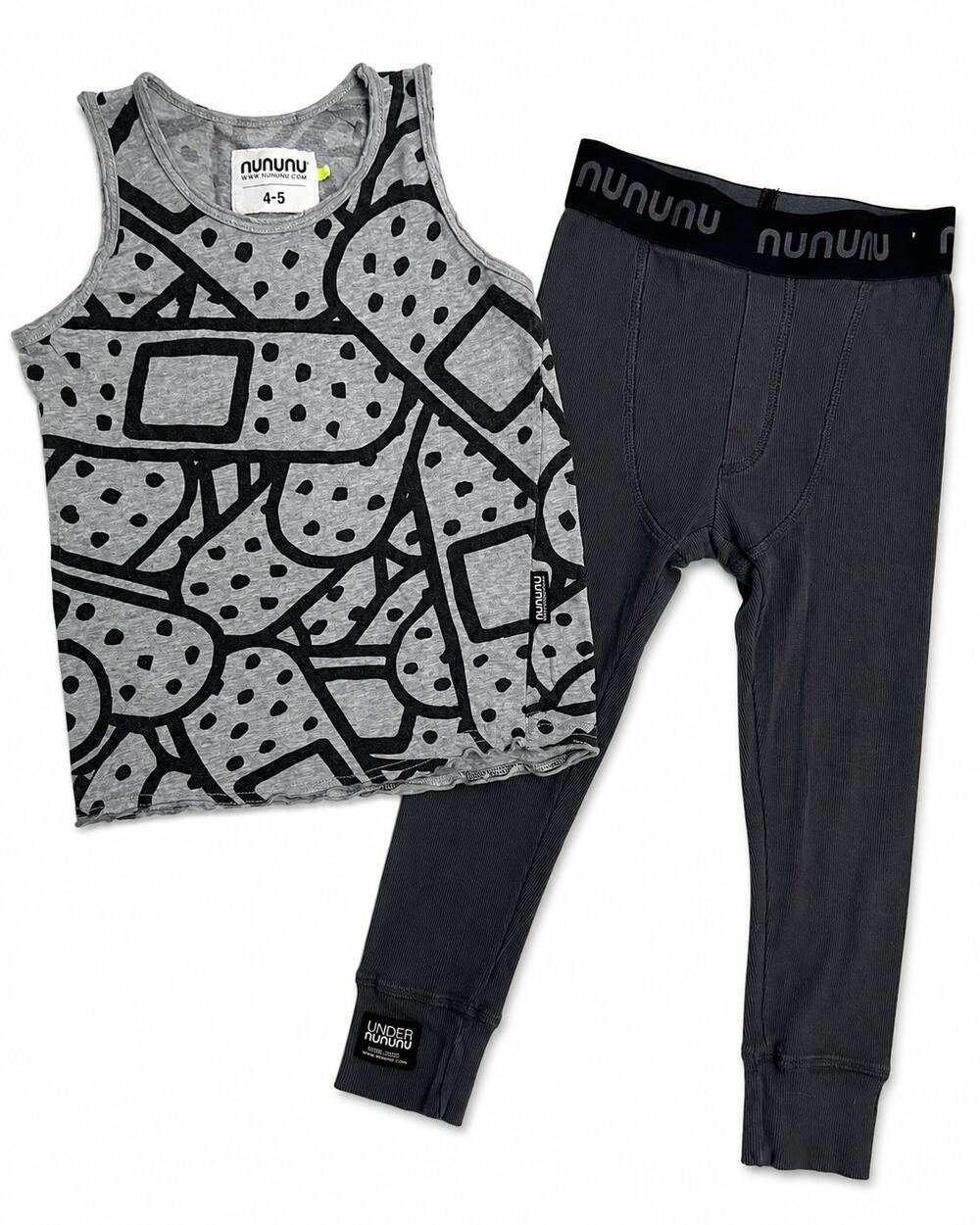 Nununu Kids 2 Piece Pajama Set Gray Bandage Graphic Tank Top Leggings Size 4-5